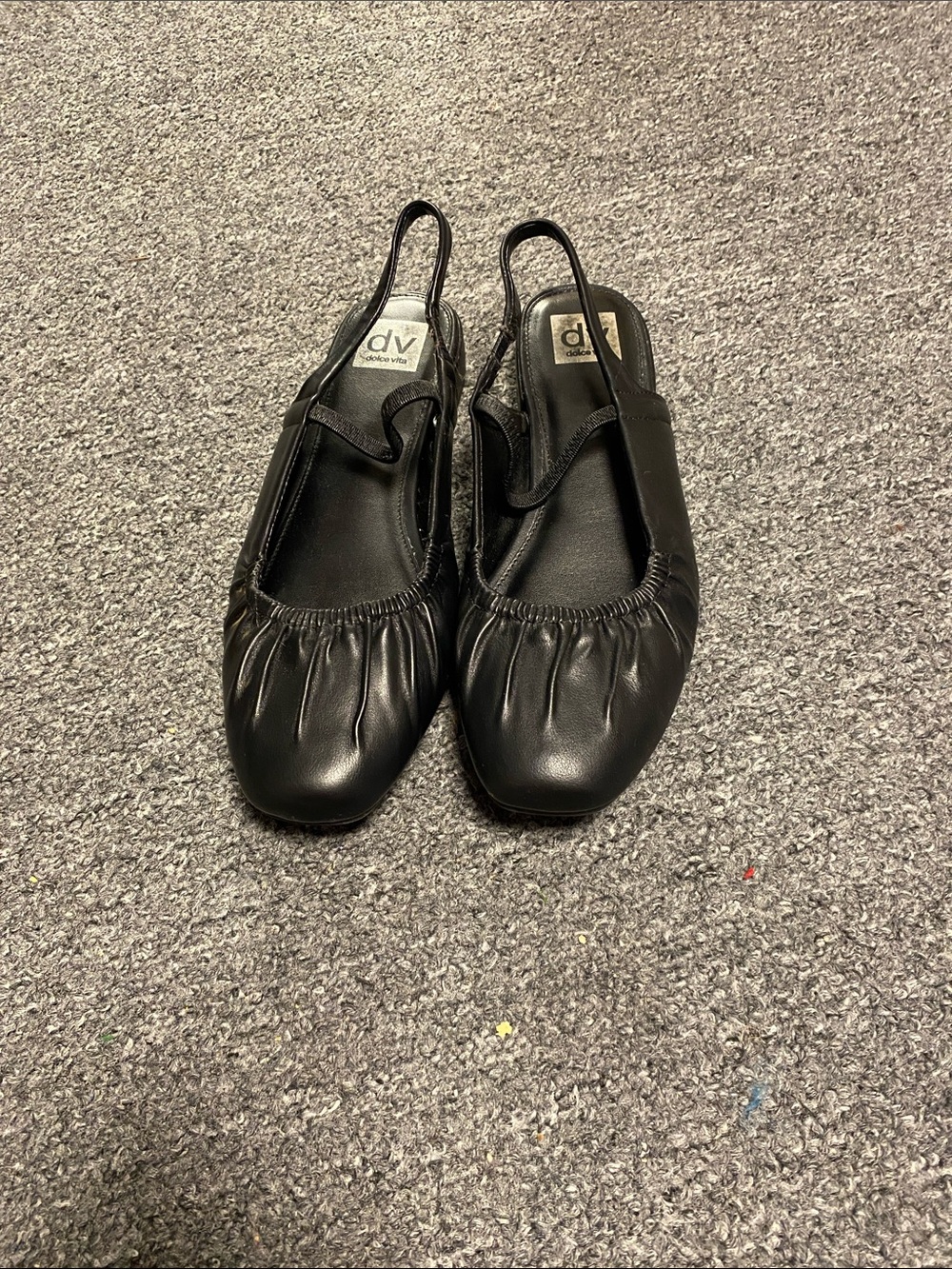 DV by Dolce Vita Black Ruched Leather Slingback Flats